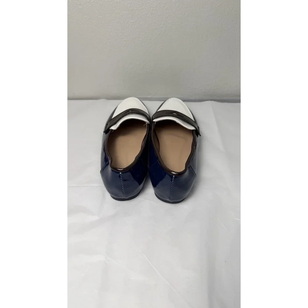 Women’s Colorblock Loafers Navy White Brown Patent Flats EU 40 New